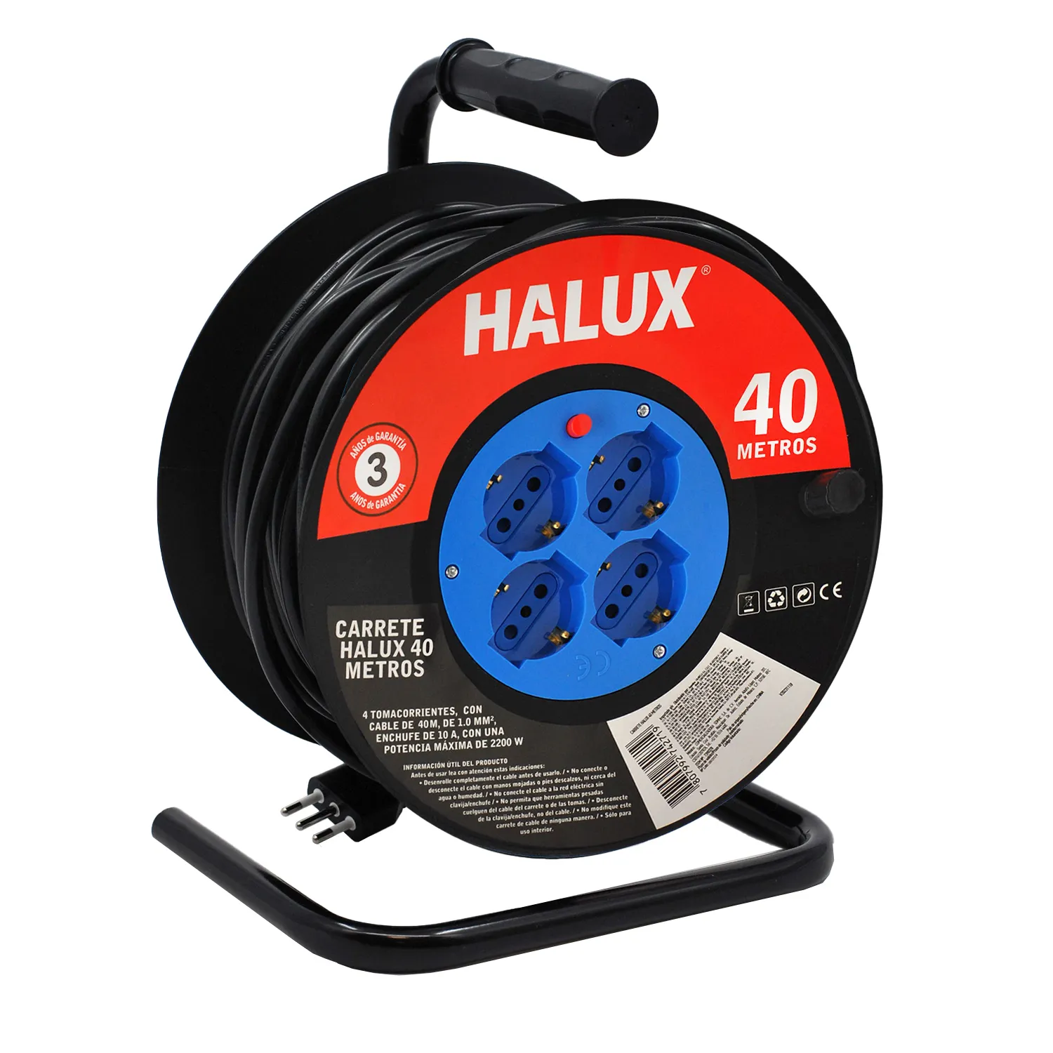 Carrete Alargador Shuko 4 Toma 40 m Negro con Rojo - Potencia y Estilo - Imagen 2