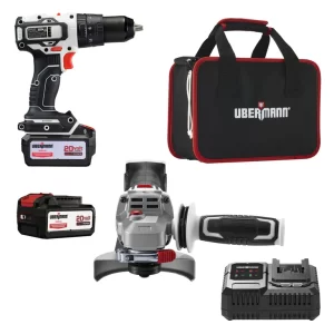 Kit Taladro Percutor 20V+ Esmeril 4 1/2" 20V con 2 Baterías 4AH y Cargador