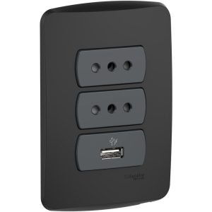 Placa Miluz Armada Doble Tomacorriente + 1 USB Grafito para uso eléctrico